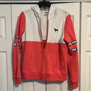 Salmon Pink and White PINK Zip Jacket with Hood - missing hoody string